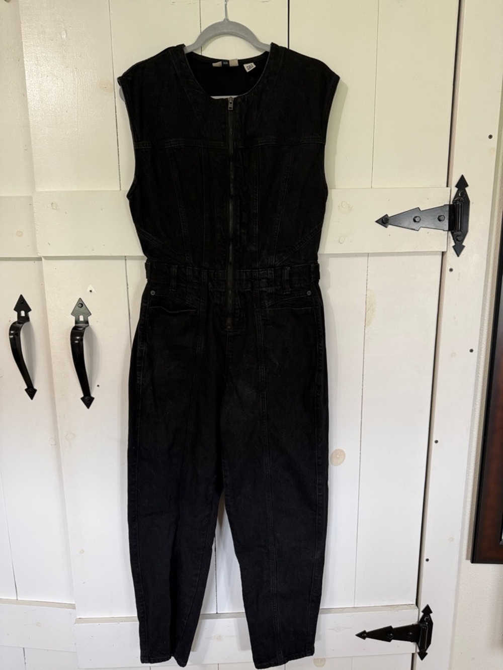 Universal Thread Black Sleeveless Denim Zip-Front Jumpsuit